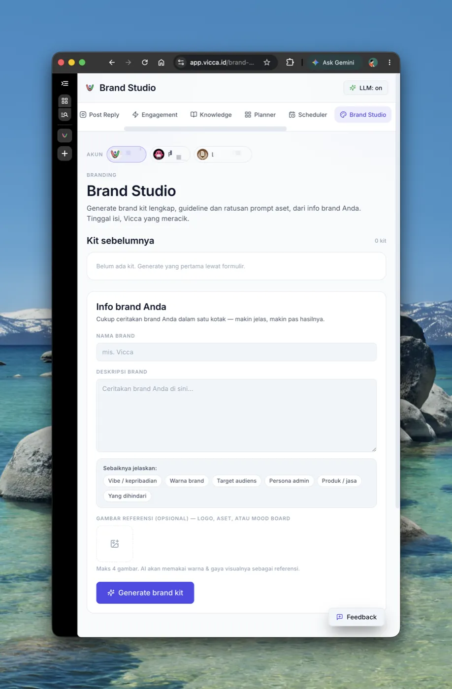 Brand Studio Vicca menyusun palet, ikon, dan template