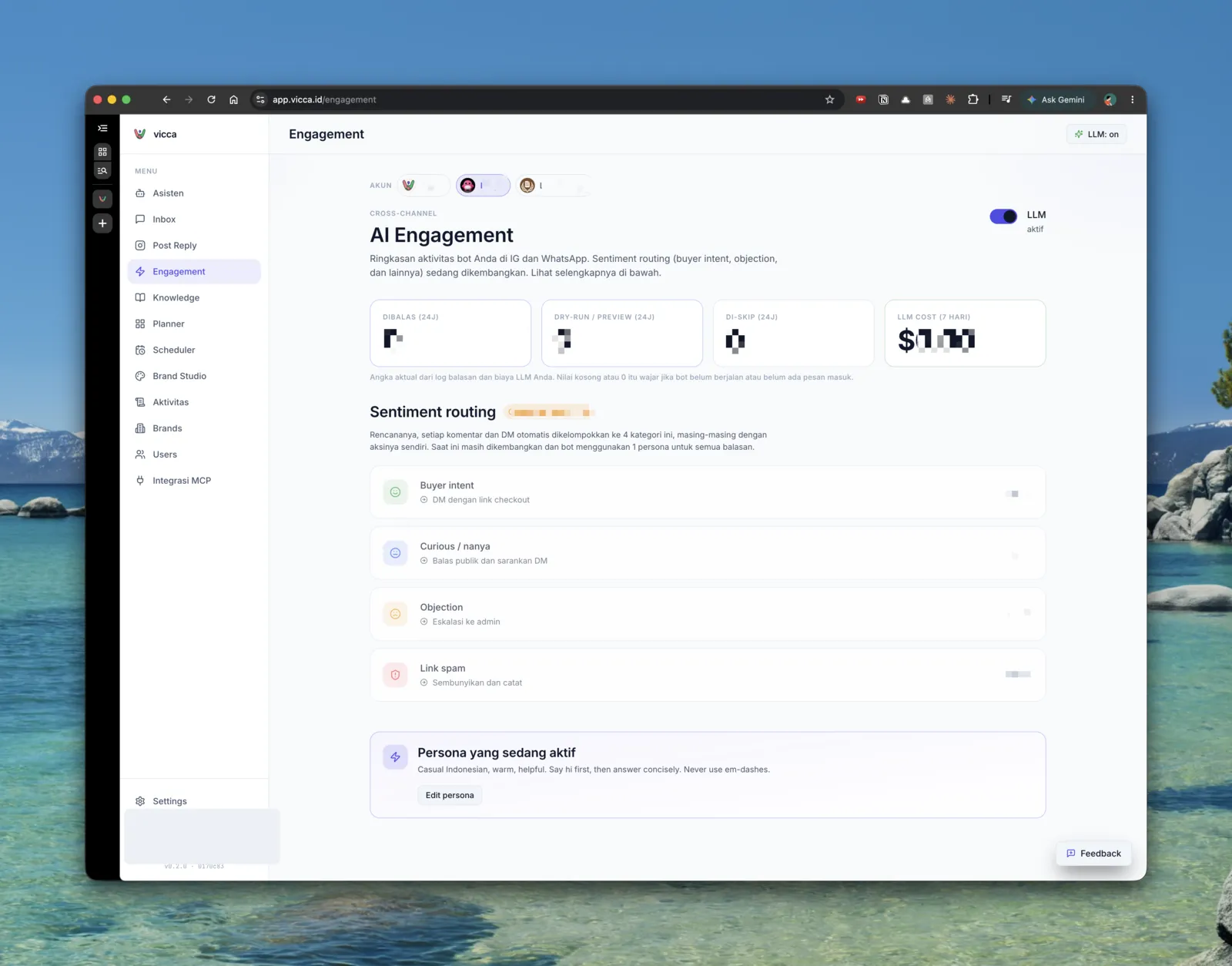Dashboard Vicca menandai sentimen dan memprioritaskan lead panas