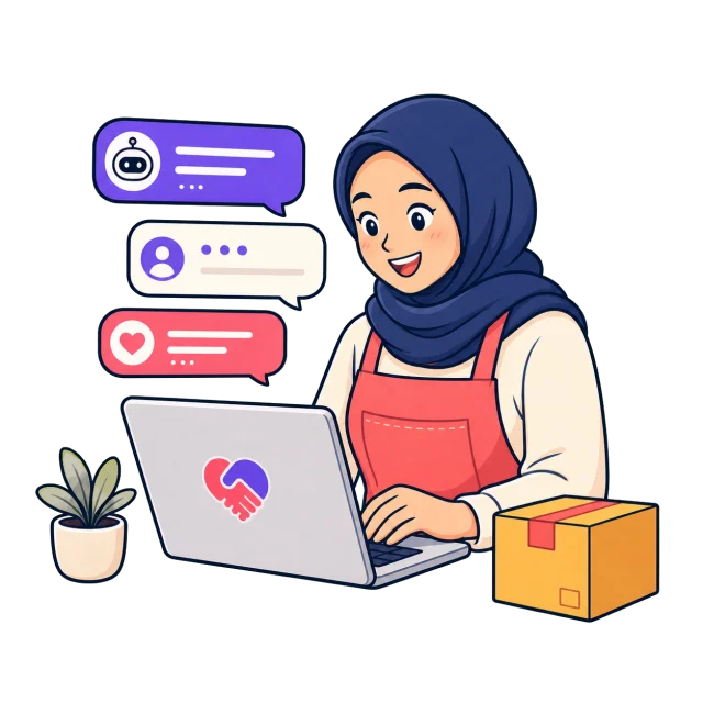 Pemilik toko dibantu Vicca membalas chat